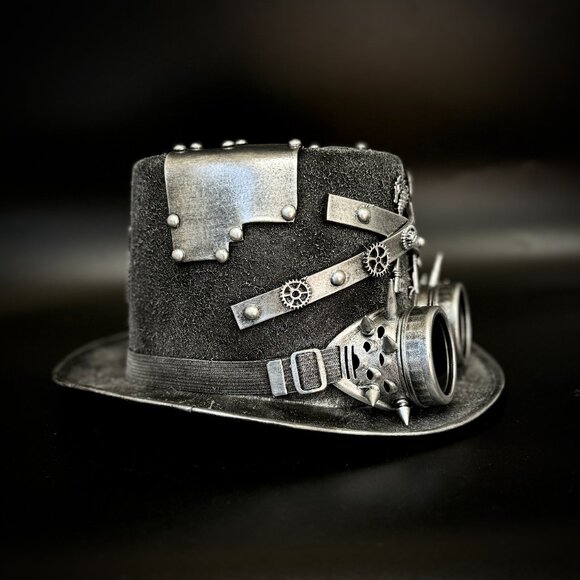 Steampunk Top Hat Metallic Scientist Time Traveler Halloween Costume Cosplay Hat - Picture 3 of 5